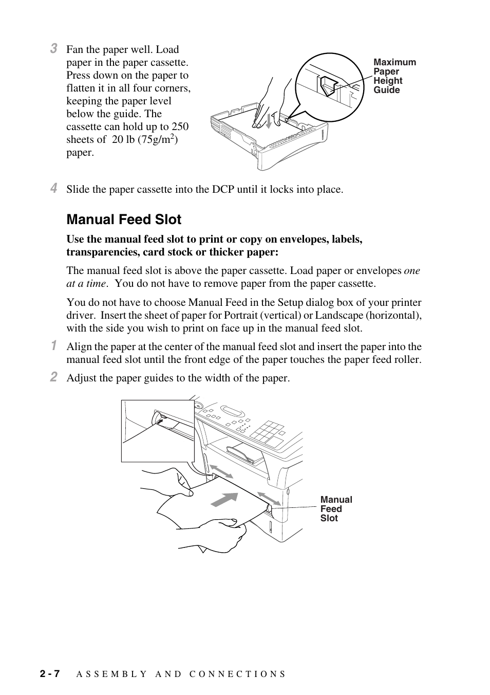 Manual feed slot, Manual feed slot -7 | Brother DCP1400 User Manual | Page 28 / 147