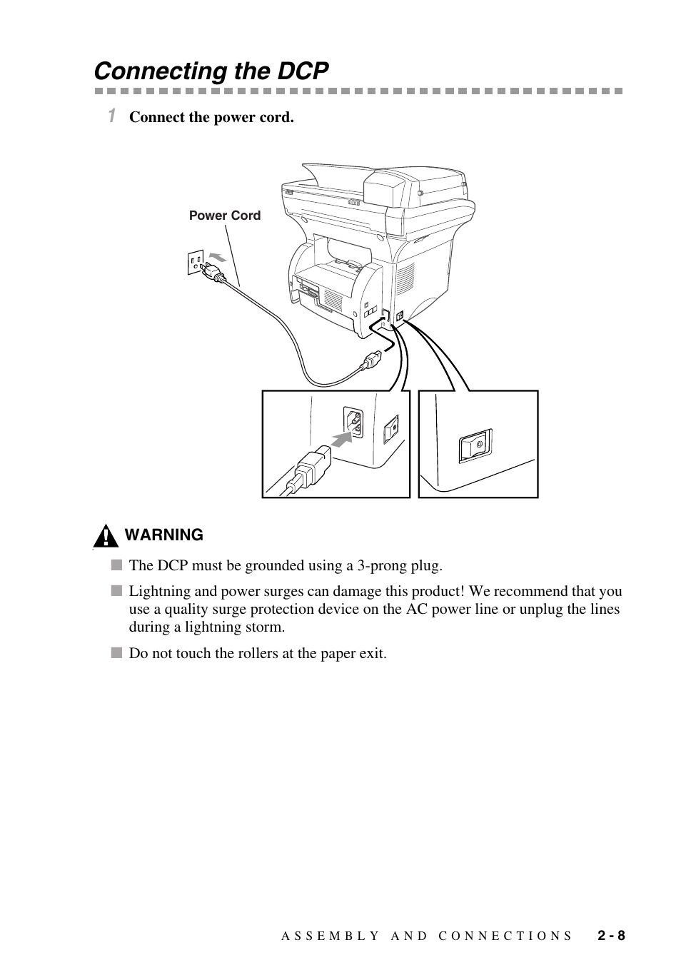 Connecting the dcp, Connecting the dcp -8 | Brother DCP1400 User Manual | Page 29 / 147