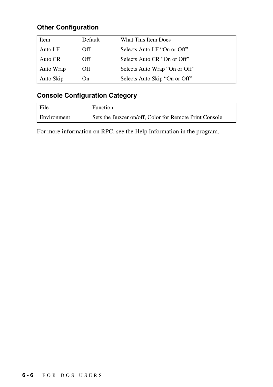 Other configuration, Console configuration category | Brother DCP1400 User Manual | Page 52 / 147