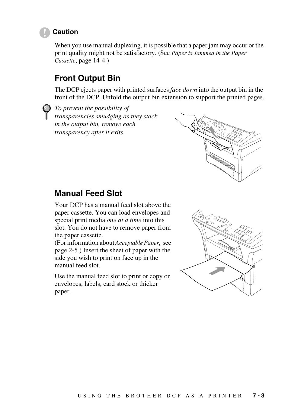 Front output bin, Manual feed slot, Front output bin -3 manual feed slot -3 | Brother DCP1400 User Manual | Page 55 / 147