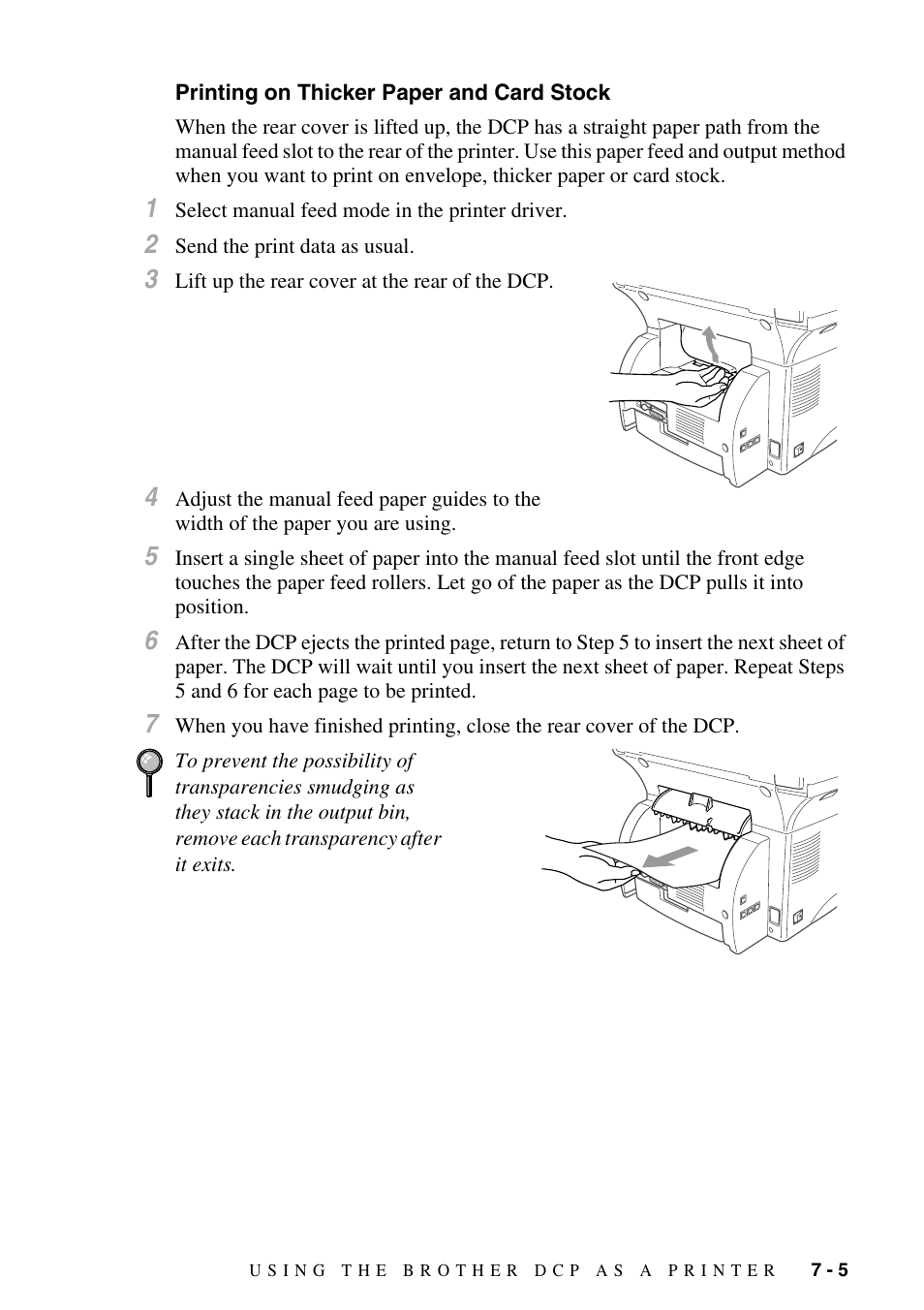 Printing on thicker paper and card stock, Printing on thicker paper and card stock -5 | Brother DCP1400 User Manual | Page 57 / 147