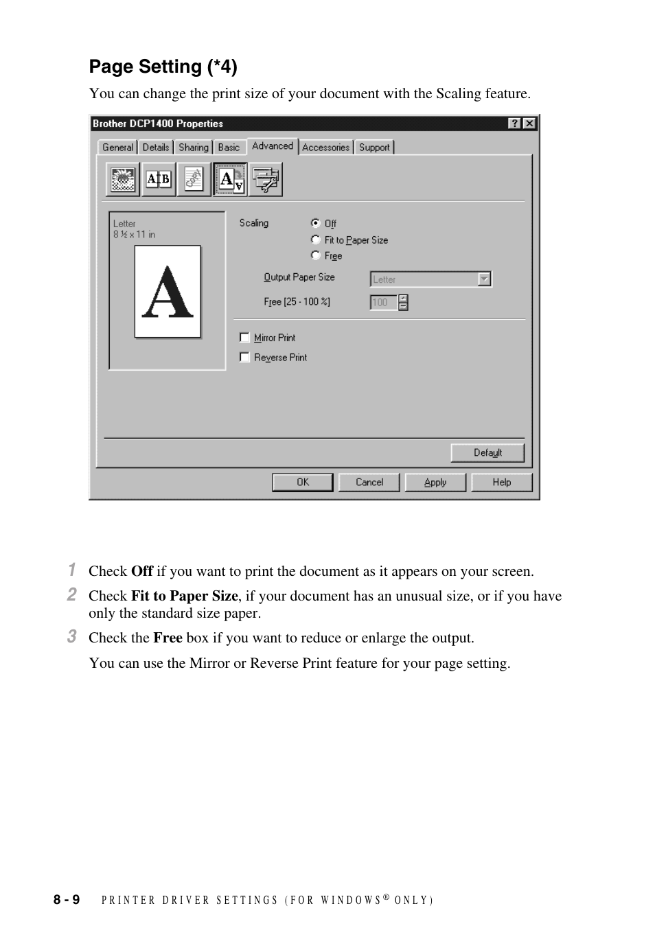 Page setting (*4) | Brother DCP1400 User Manual | Page 68 / 147