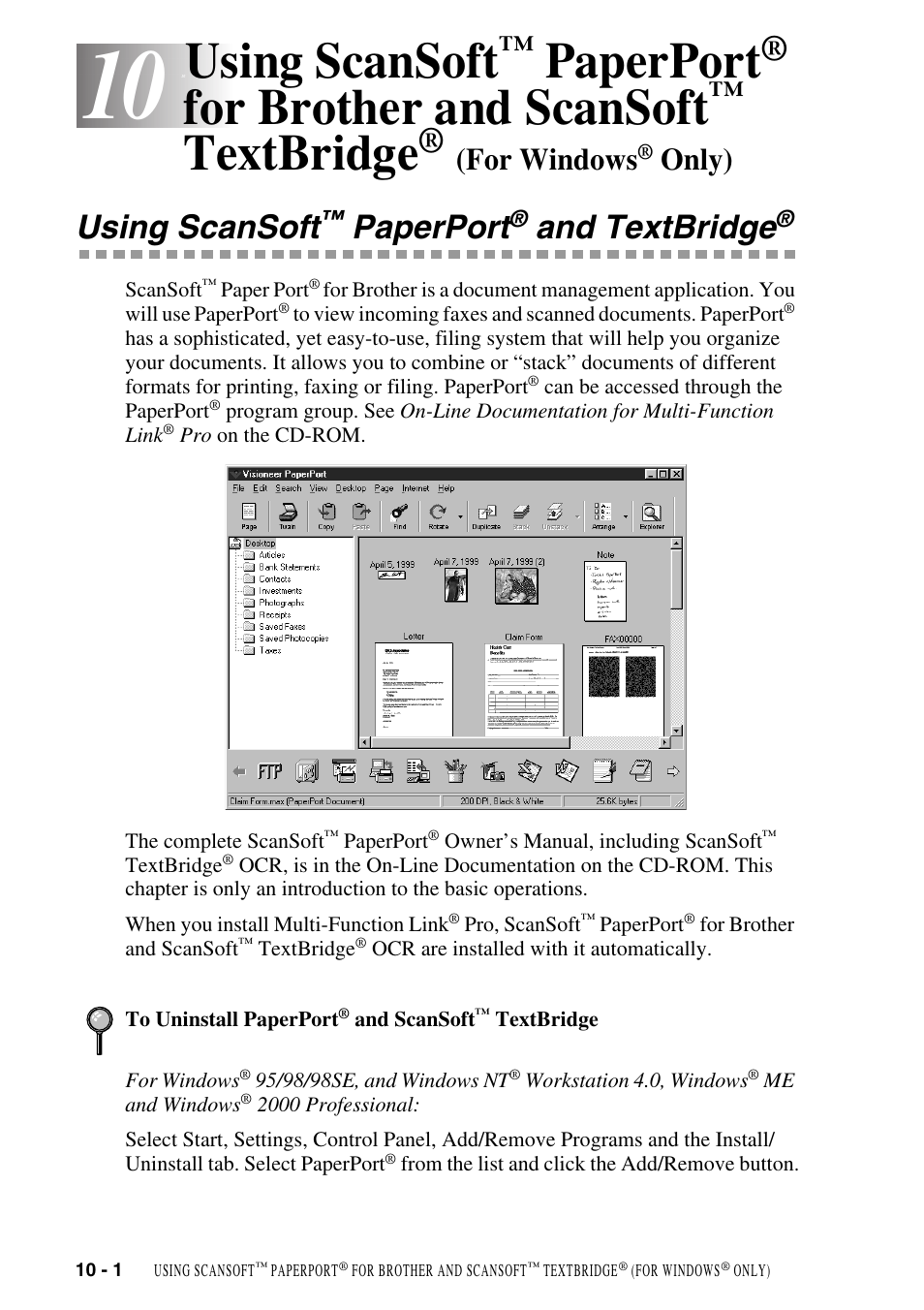 Using scansoft™ paperport® and textbridge, Using scansoft, Paperport | For brother and, Scansoft, Textbridge, For windows, Only) -1, And textbridge, For brother and scansoft | Brother DCP1400 User Manual | Page 94 / 147