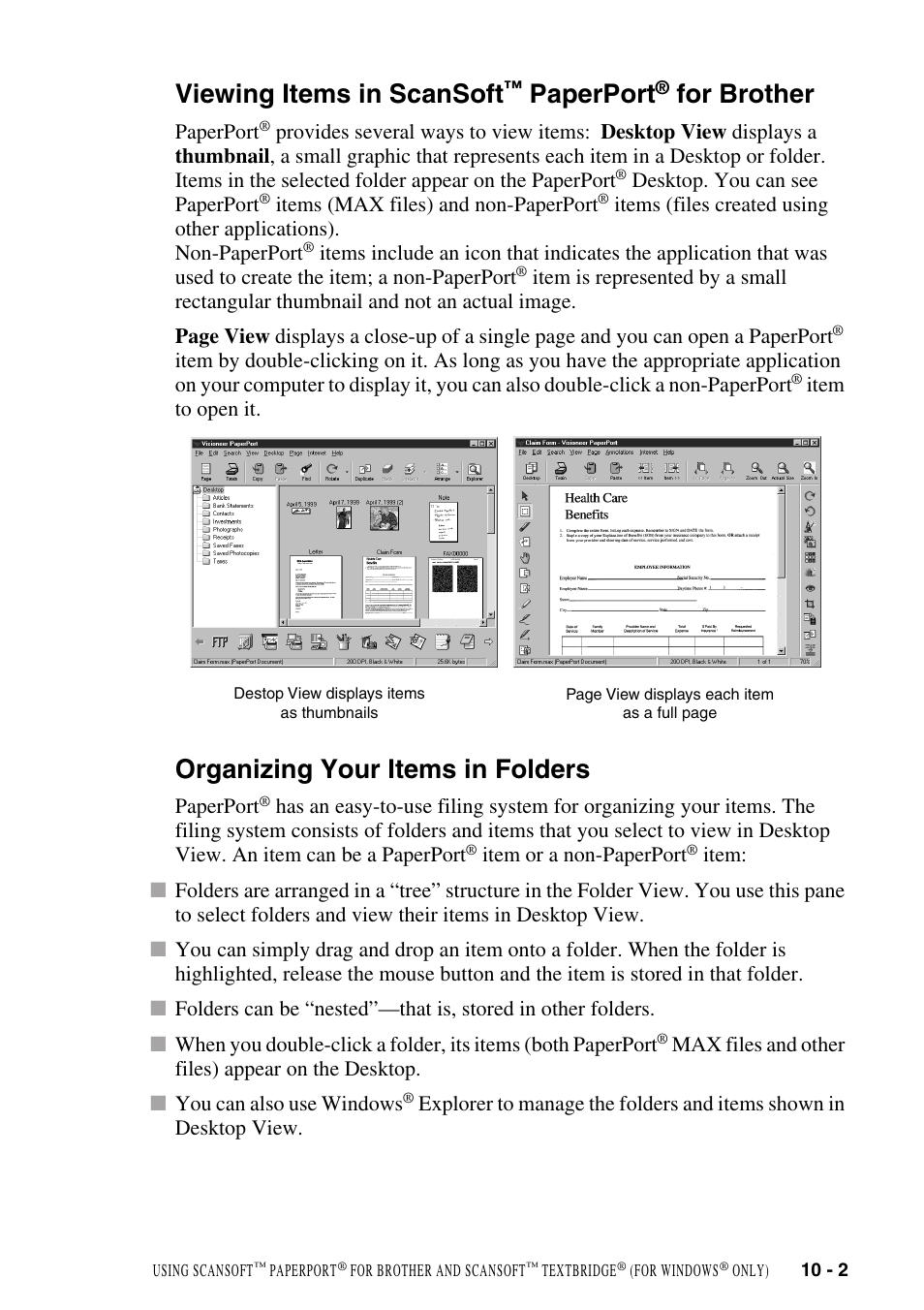 Viewing items in scansoft™ paperport® for brother, Organizing your items in folders, Viewing items in scansoft | Paperport, For brother -2, Organizing your items in folders -2, For brother | Brother DCP1400 User Manual | Page 95 / 147