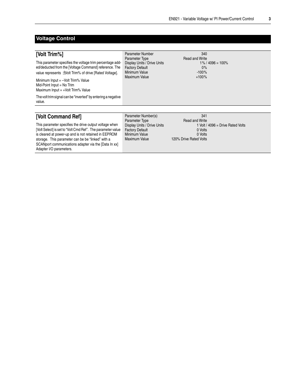 Volt trim, Volt command ref | Rockwell Automation 1336F PLUS II Custom Firmware Instructions - EN921 User Manual | Page 3 / 8