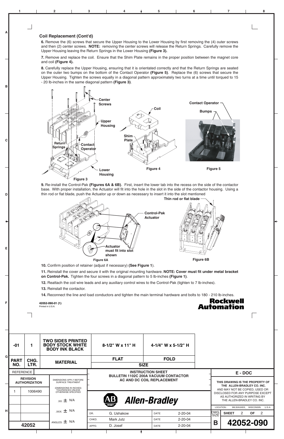 Rockwell Automation 1102C-PKxx 200A Vacuum Contactor AC and DC Coil Replacement User Manual | Page 2 / 2
