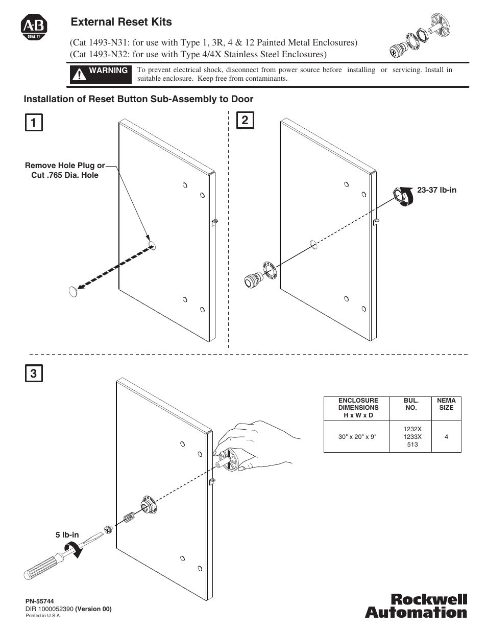 Rockwell Automation 1493-N31_N32 External Reset Kits User Manual | 1 page
