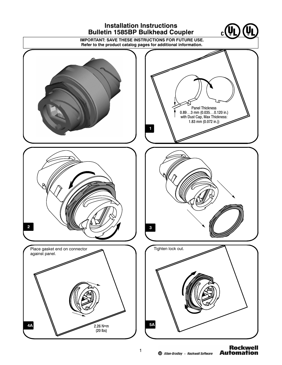 Rockwell Automation 1585BP Bulkhead Coupler User Manual | 2 pages