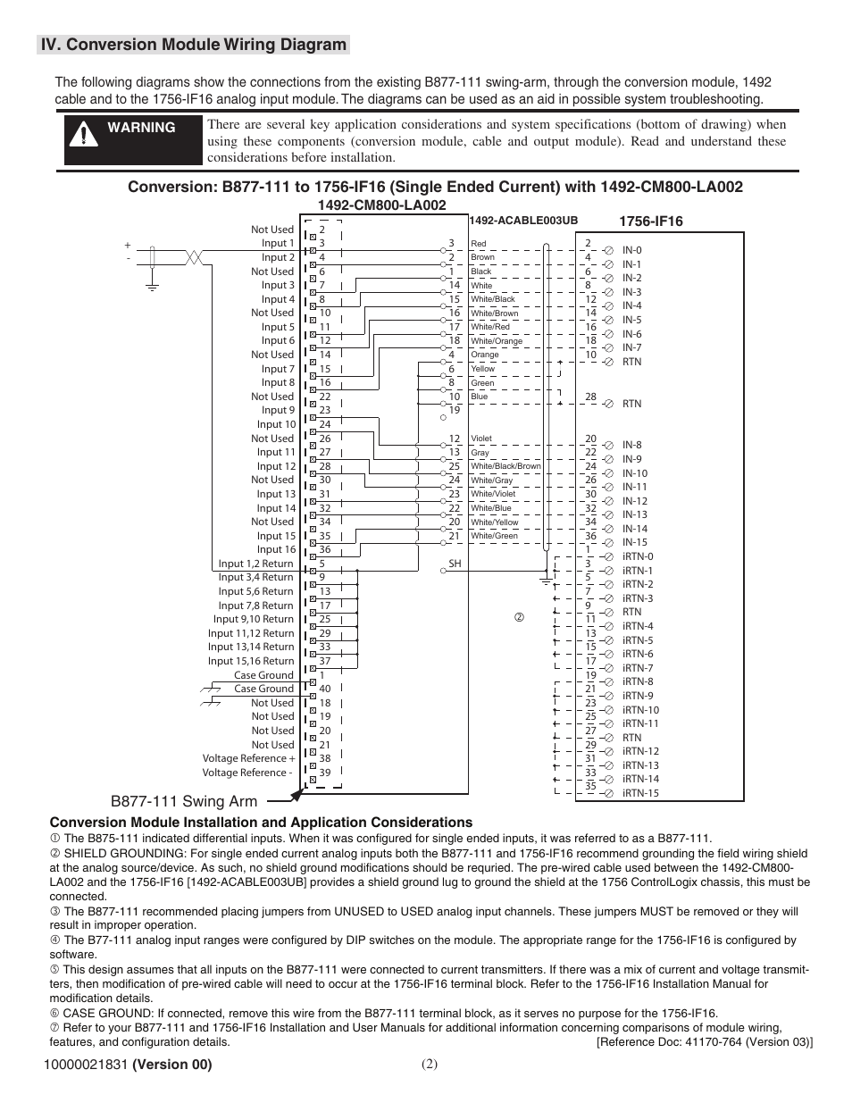 Iv. conversion module wiring diagram | Rockwell Automation 1492-CM800-LA002 Field Wire Conv. Module for Modicon B877-111 to 1756-IF16 User Manual | Page 2 / 4