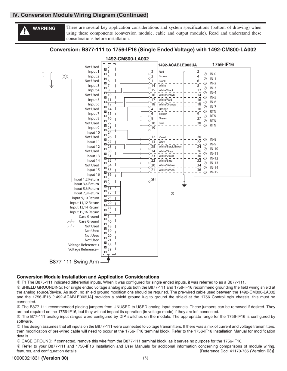 Iv. conversion module wiring diagram (continued) | Rockwell Automation 1492-CM800-LA002 Field Wire Conv. Module for Modicon B877-111 to 1756-IF16 User Manual | Page 3 / 4