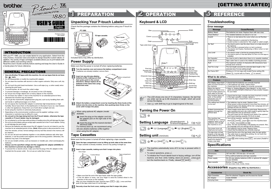 Brother P-touch LW1704001 User Manual | 2 pages