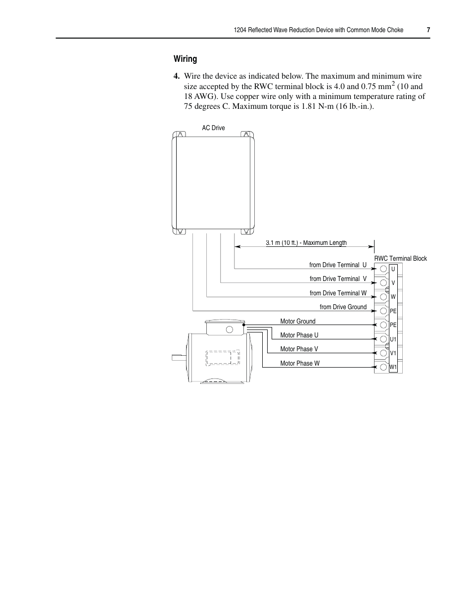 Wiring | Rockwell Automation 1204 Reflected Wave Reduction Device User Manual | Page 7 / 8