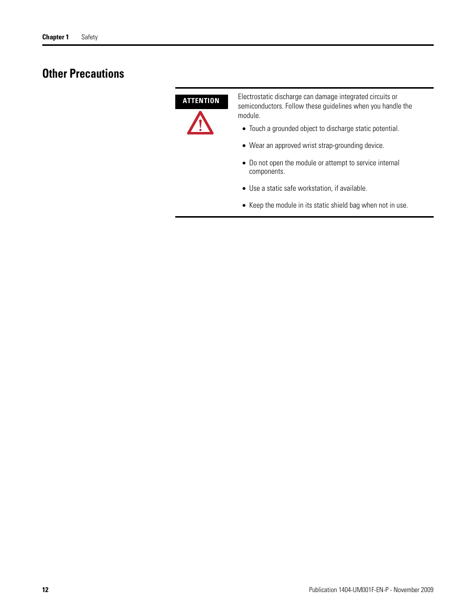 Other precautions | Rockwell Automation 1404-M4_M5_M6_M8 Powermonitor 3000 User Manual, Firmware rev. 3.0 or LATER User Manual | Page 12 / 356