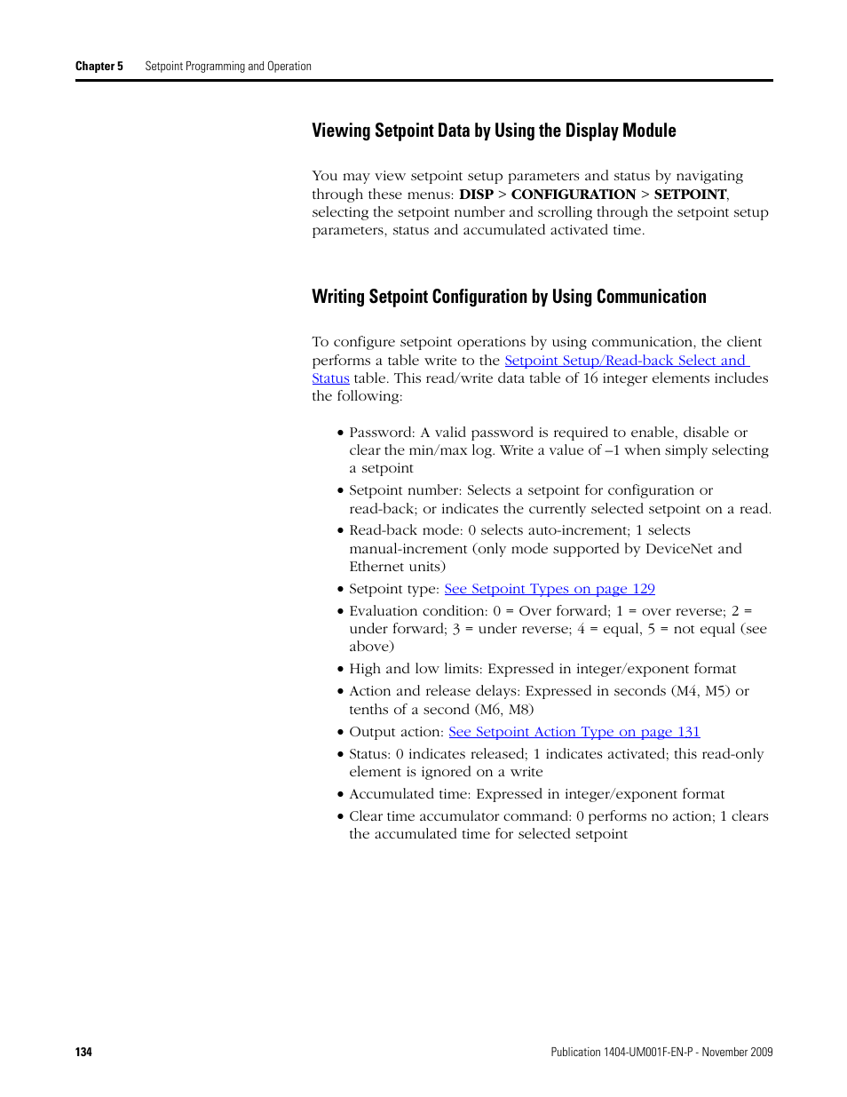 Viewing setpoint data by using the display module | Rockwell Automation 1404-M4_M5_M6_M8 Powermonitor 3000 User Manual, Firmware rev. 3.0 or LATER User Manual | Page 134 / 356