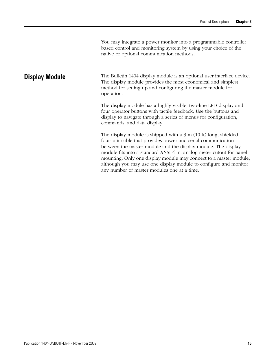 Display module | Rockwell Automation 1404-M4_M5_M6_M8 Powermonitor 3000 User Manual, Firmware rev. 3.0 or LATER User Manual | Page 15 / 356