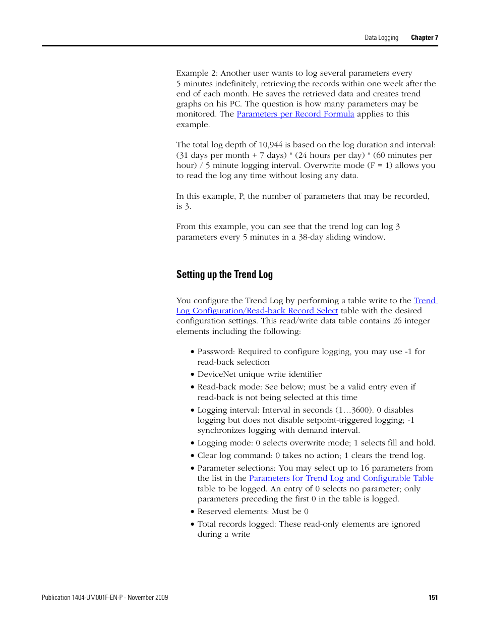 Setting up the trend log | Rockwell Automation 1404-M4_M5_M6_M8 Powermonitor 3000 User Manual, Firmware rev. 3.0 or LATER User Manual | Page 151 / 356