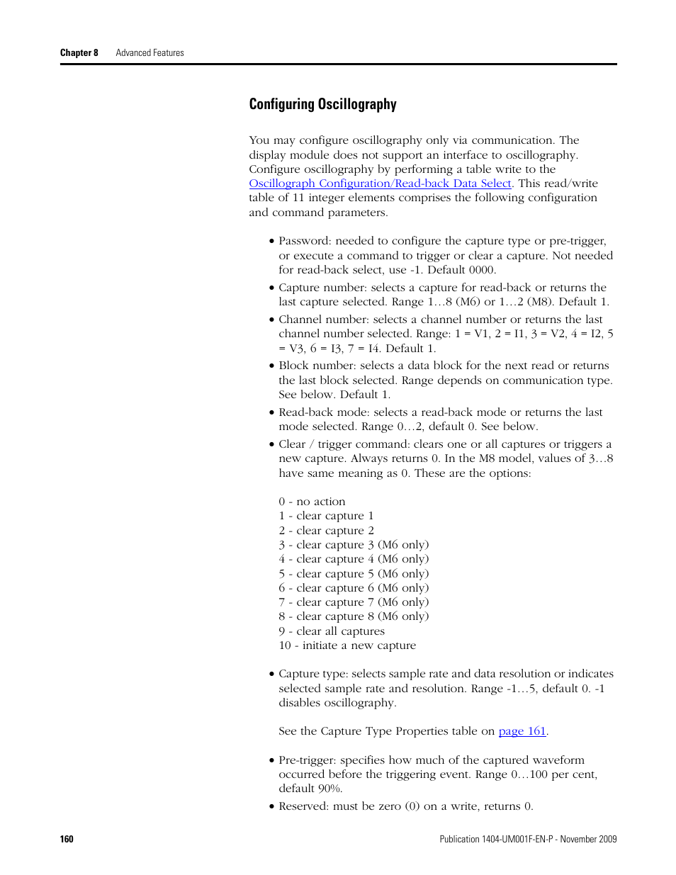 Configuring oscillography | Rockwell Automation 1404-M4_M5_M6_M8 Powermonitor 3000 User Manual, Firmware rev. 3.0 or LATER User Manual | Page 160 / 356