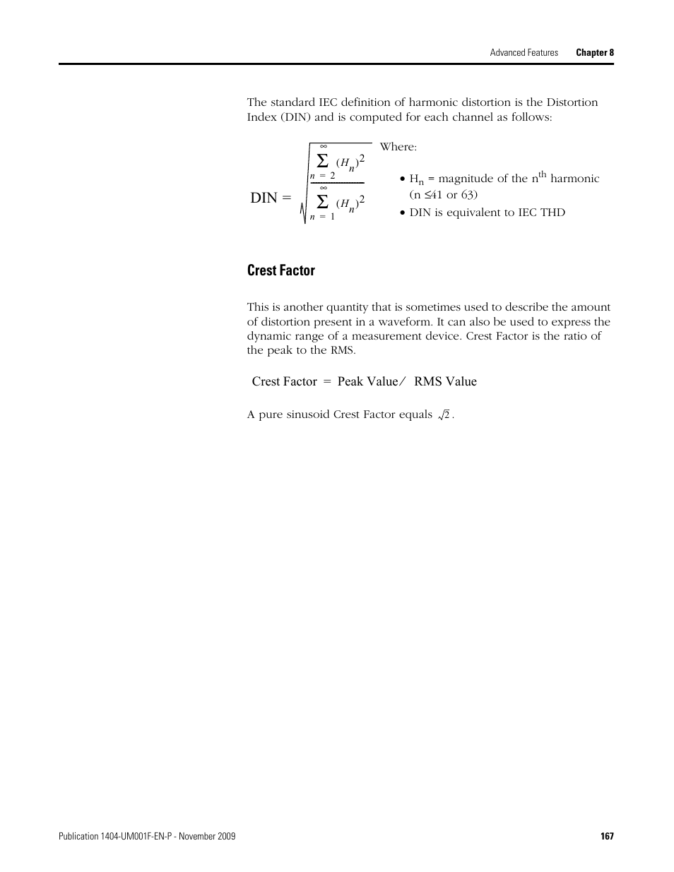 Crest factor | Rockwell Automation 1404-M4_M5_M6_M8 Powermonitor 3000 User Manual, Firmware rev. 3.0 or LATER User Manual | Page 167 / 356