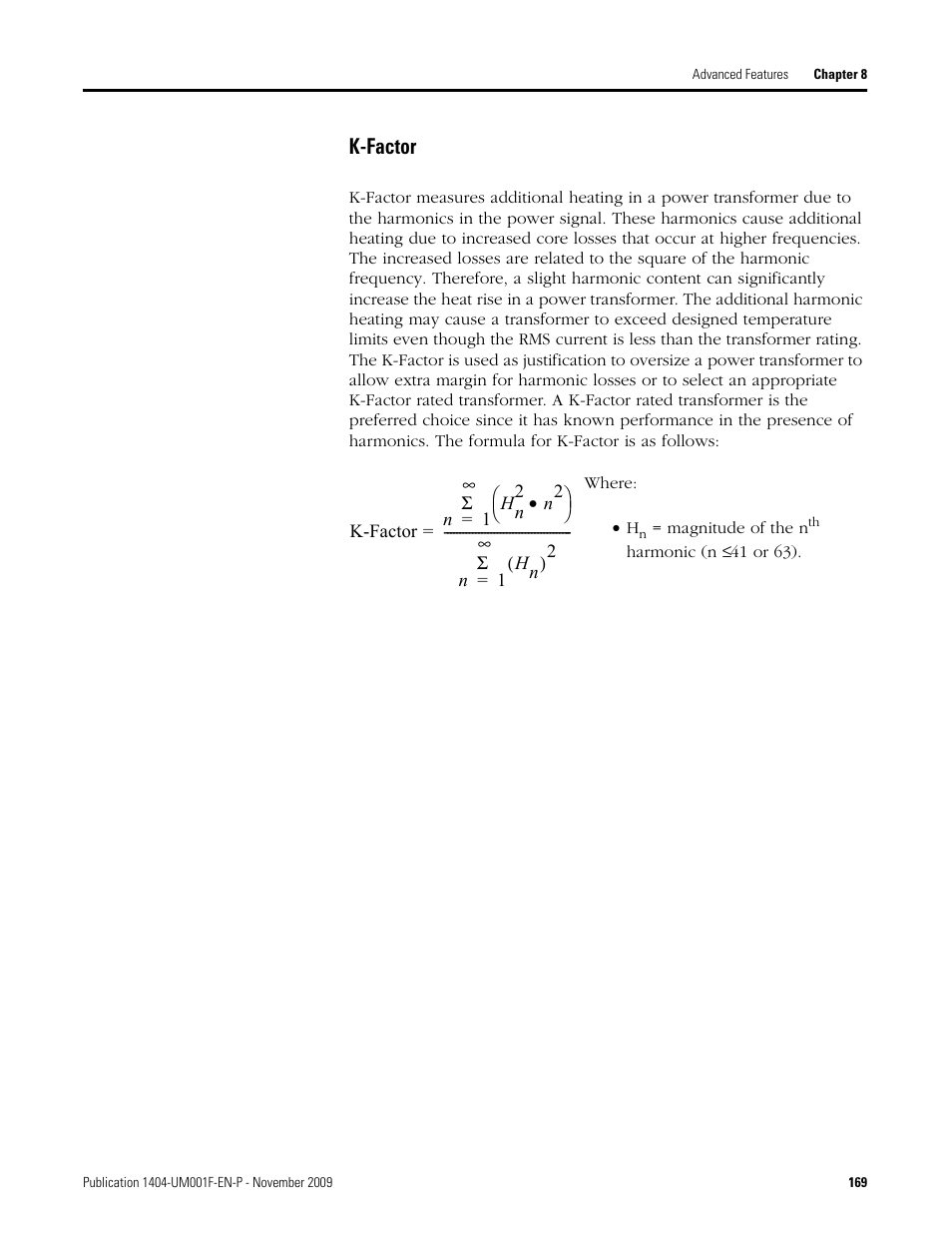 K-factor | Rockwell Automation 1404-M4_M5_M6_M8 Powermonitor 3000 User Manual, Firmware rev. 3.0 or LATER User Manual | Page 169 / 356