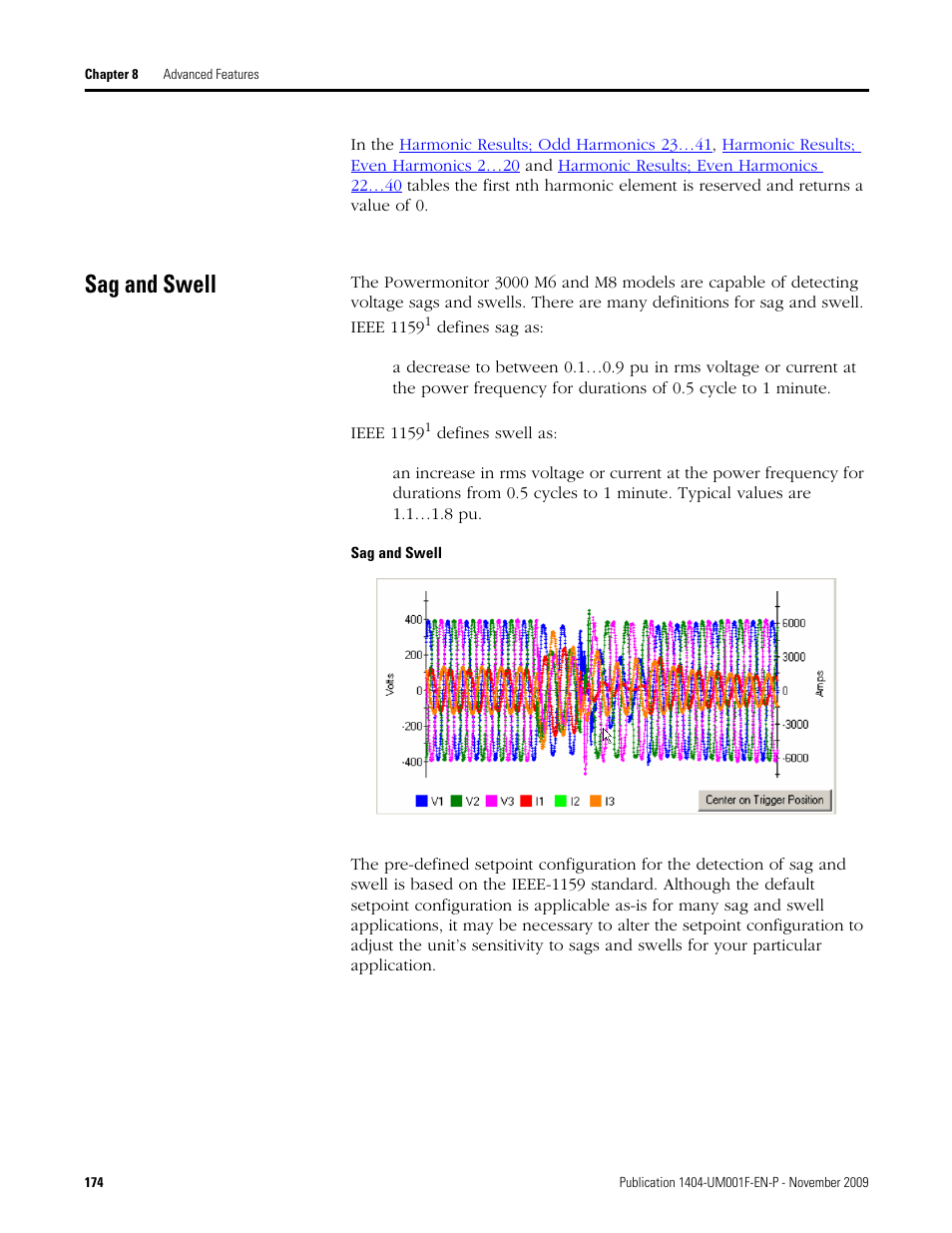 Sag and swell, To sag and swell in | Rockwell Automation 1404-M4_M5_M6_M8 Powermonitor 3000 User Manual, Firmware rev. 3.0 or LATER User Manual | Page 174 / 356