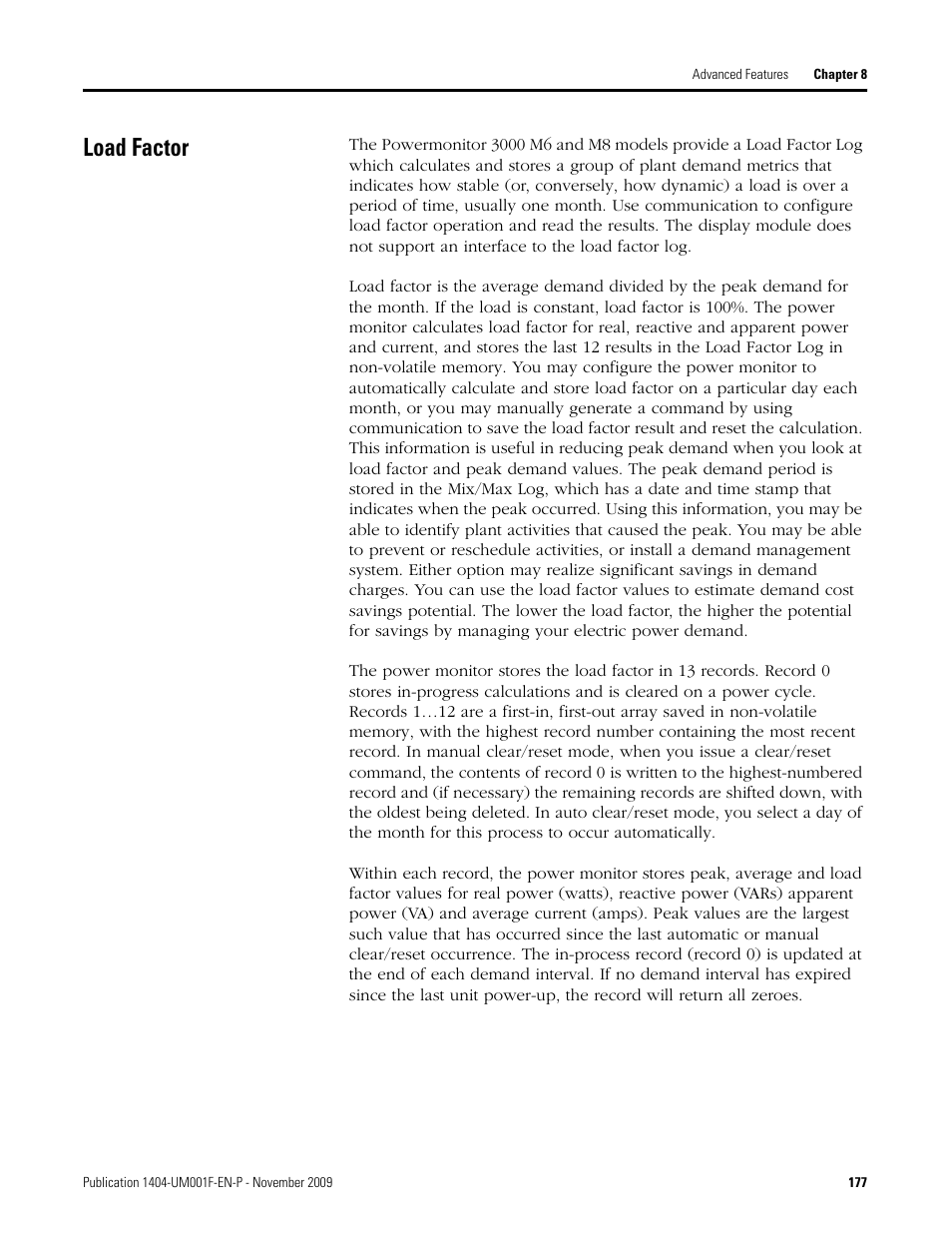 Load factor | Rockwell Automation 1404-M4_M5_M6_M8 Powermonitor 3000 User Manual, Firmware rev. 3.0 or LATER User Manual | Page 177 / 356