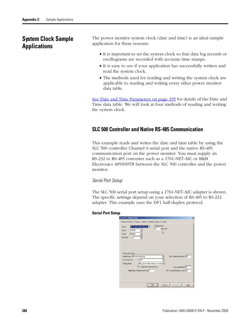 System clock sample applications | Rockwell Automation 1404-M4_M5_M6_M8 Powermonitor 3000 User Manual, Firmware rev. 3.0 or LATER User Manual | Page 282 / 356