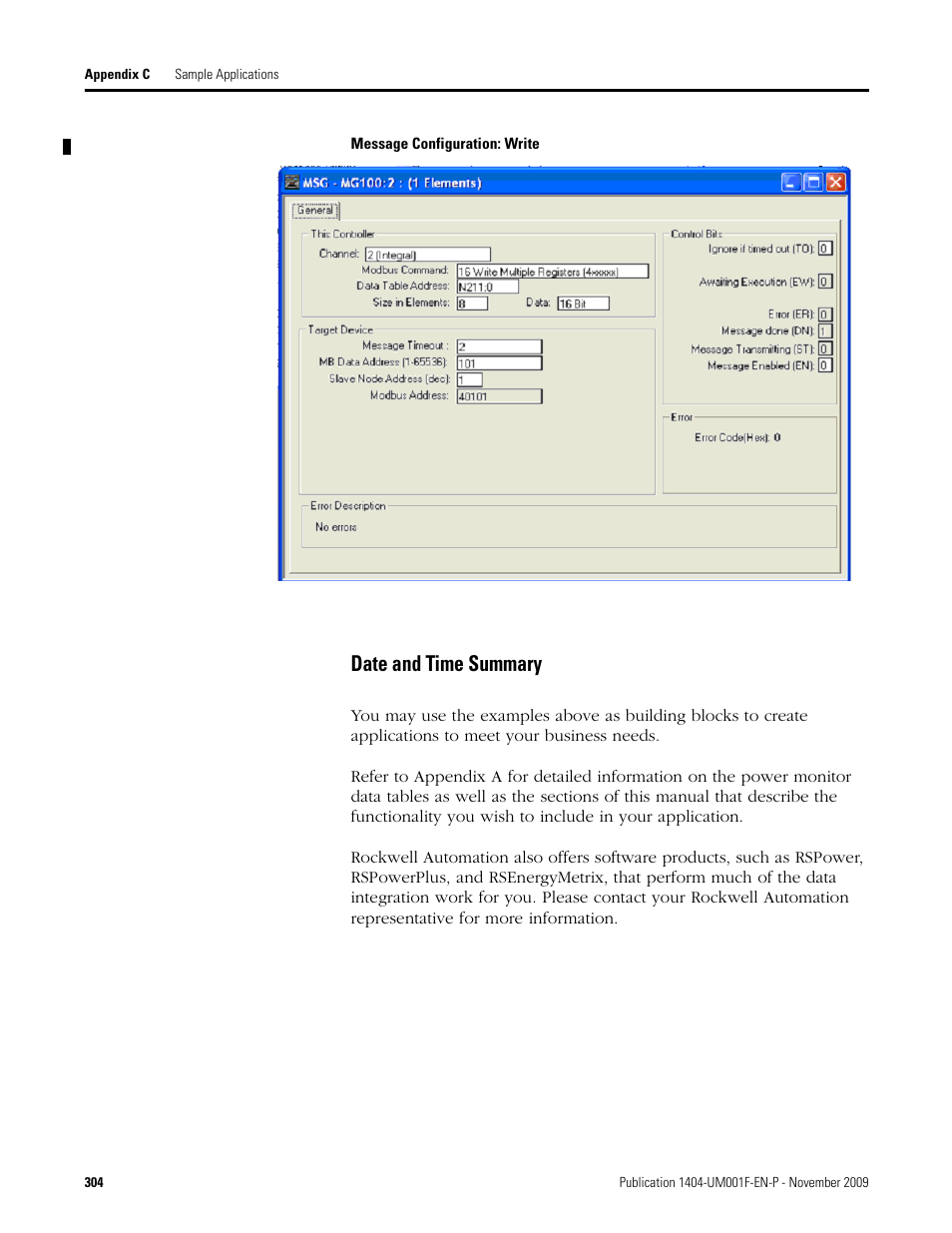 Date and time summary | Rockwell Automation 1404-M4_M5_M6_M8 Powermonitor 3000 User Manual, Firmware rev. 3.0 or LATER User Manual | Page 304 / 356