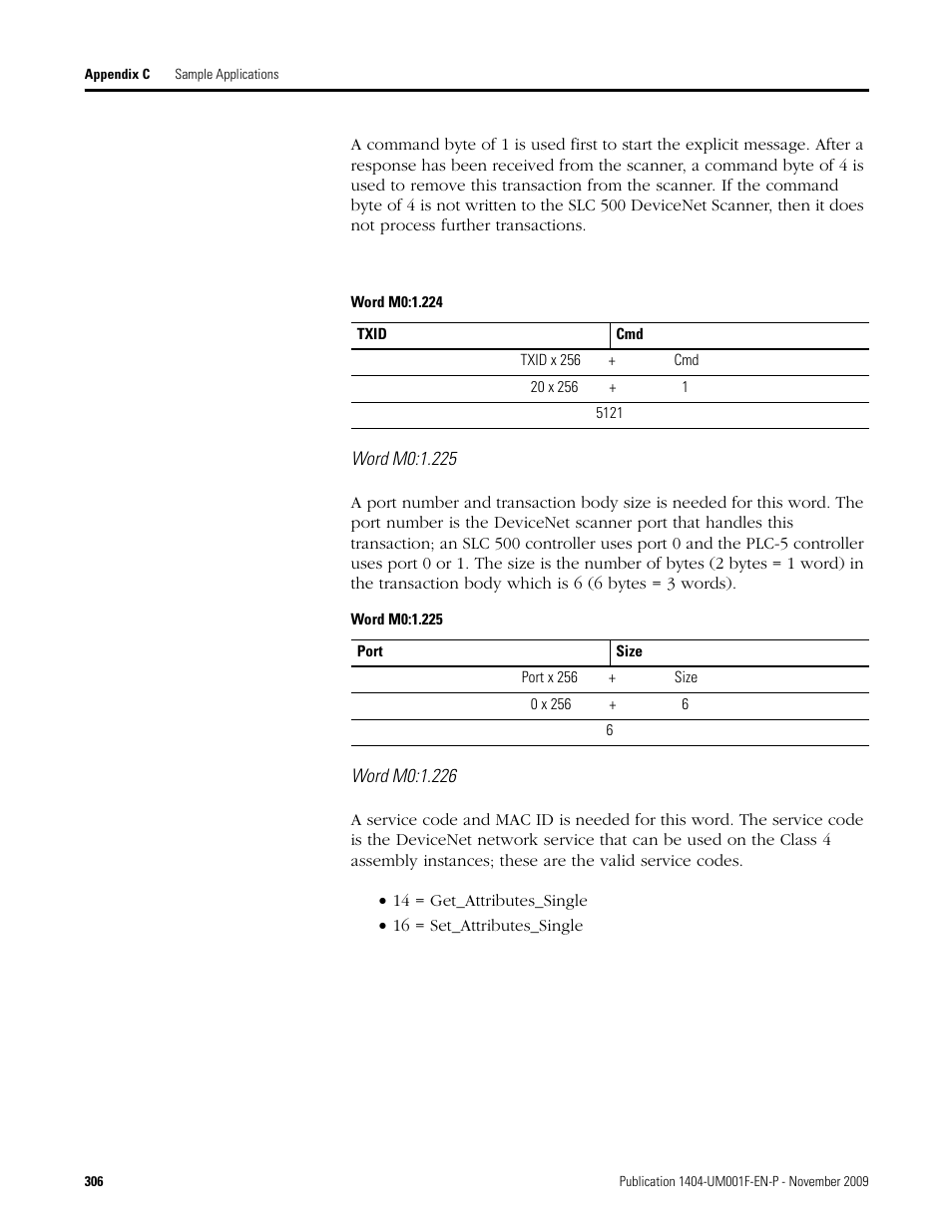 Word m0:1.224, Word m0:1.225 | Rockwell Automation 1404-M4_M5_M6_M8 Powermonitor 3000 User Manual, Firmware rev. 3.0 or LATER User Manual | Page 306 / 356