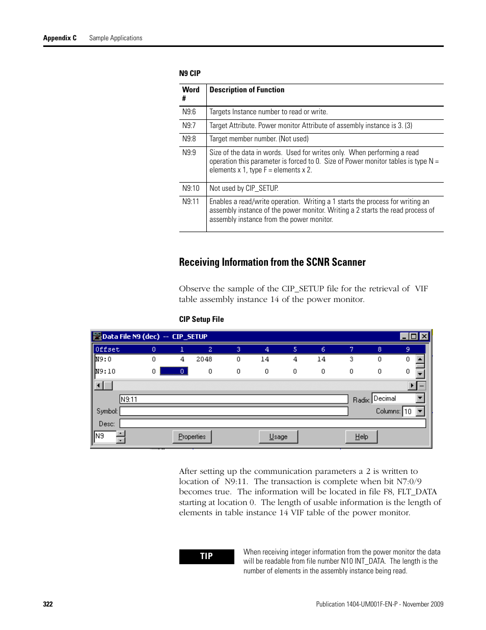 Receiving information from the scnr scanner | Rockwell Automation 1404-M4_M5_M6_M8 Powermonitor 3000 User Manual, Firmware rev. 3.0 or LATER User Manual | Page 322 / 356