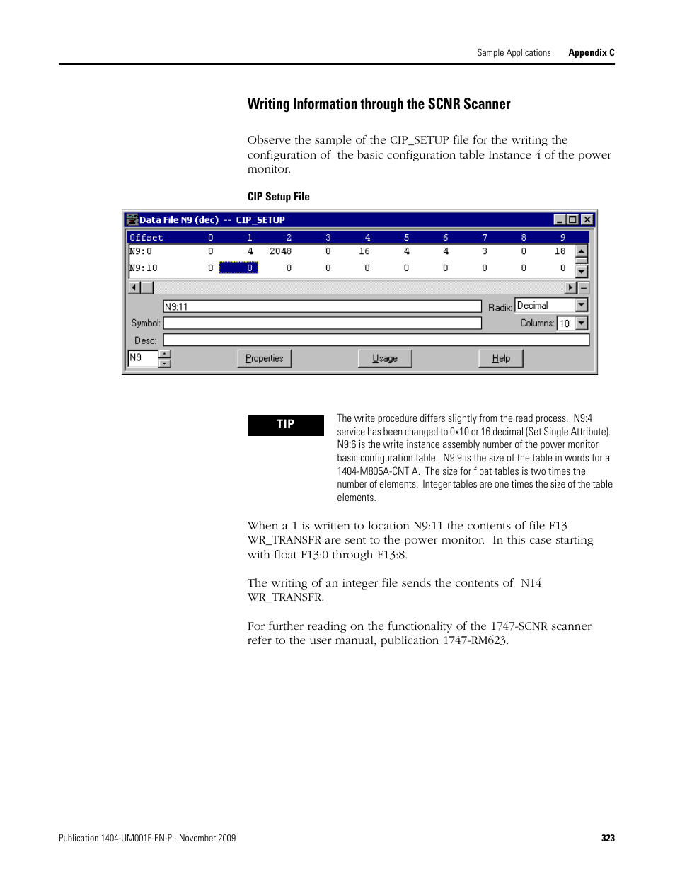 Writing information through the scnr scanner | Rockwell Automation 1404-M4_M5_M6_M8 Powermonitor 3000 User Manual, Firmware rev. 3.0 or LATER User Manual | Page 323 / 356