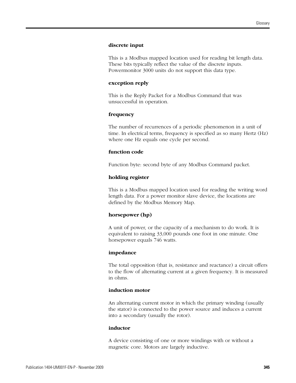 Rockwell Automation 1404-M4_M5_M6_M8 Powermonitor 3000 User Manual, Firmware rev. 3.0 or LATER User Manual | Page 345 / 356