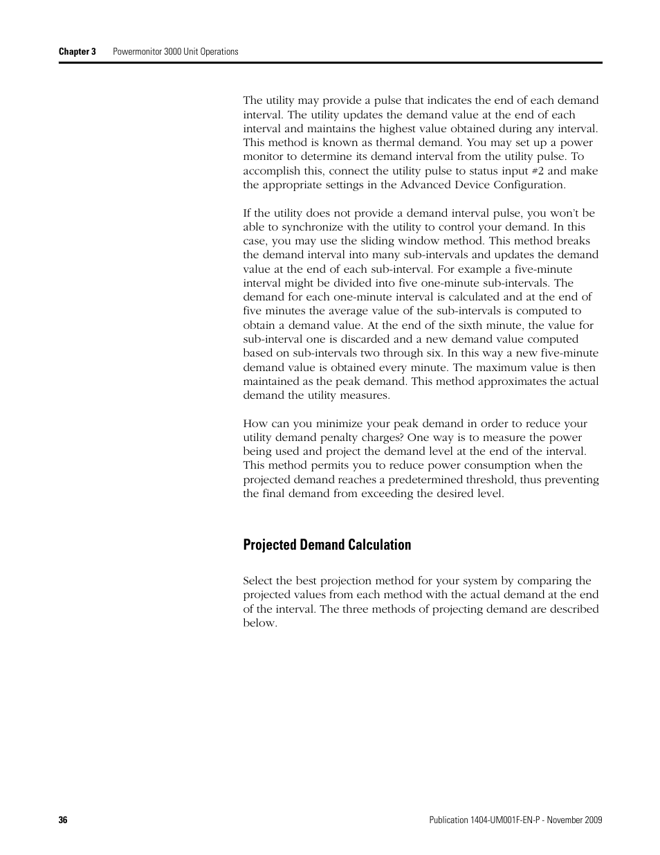 Projected demand calculation | Rockwell Automation 1404-M4_M5_M6_M8 Powermonitor 3000 User Manual, Firmware rev. 3.0 or LATER User Manual | Page 36 / 356