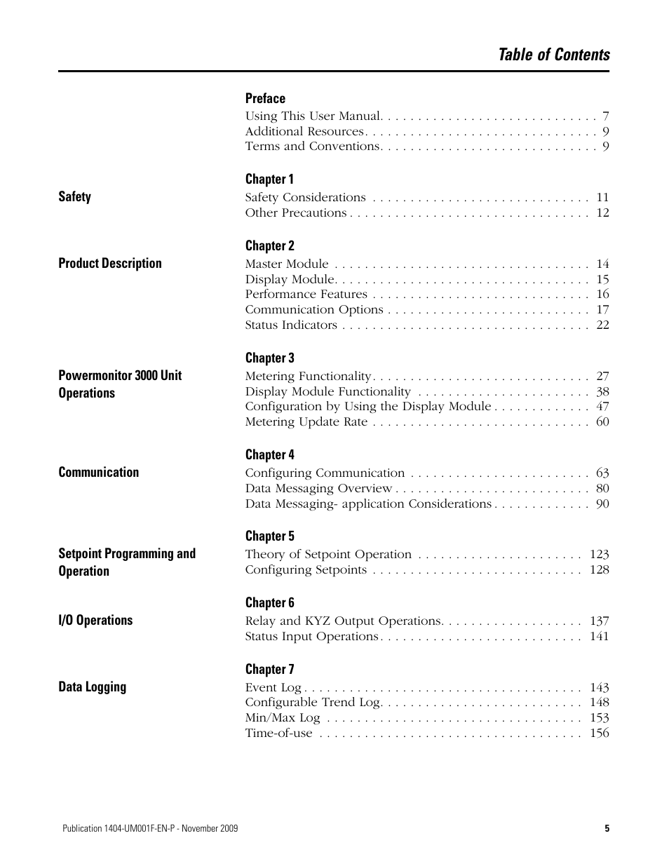 Rockwell Automation 1404-M4_M5_M6_M8 Powermonitor 3000 User Manual, Firmware rev. 3.0 or LATER User Manual | Page 5 / 356