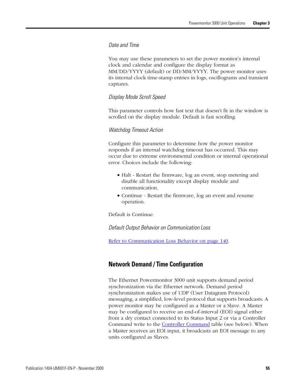 Network demand / time configuration | Rockwell Automation 1404-M4_M5_M6_M8 Powermonitor 3000 User Manual, Firmware rev. 3.0 or LATER User Manual | Page 55 / 356