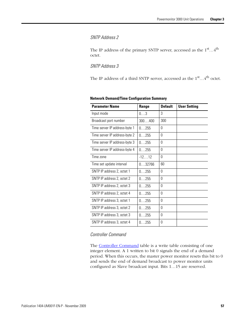 Network demand/time configuration summary | Rockwell Automation 1404-M4_M5_M6_M8 Powermonitor 3000 User Manual, Firmware rev. 3.0 or LATER User Manual | Page 57 / 356