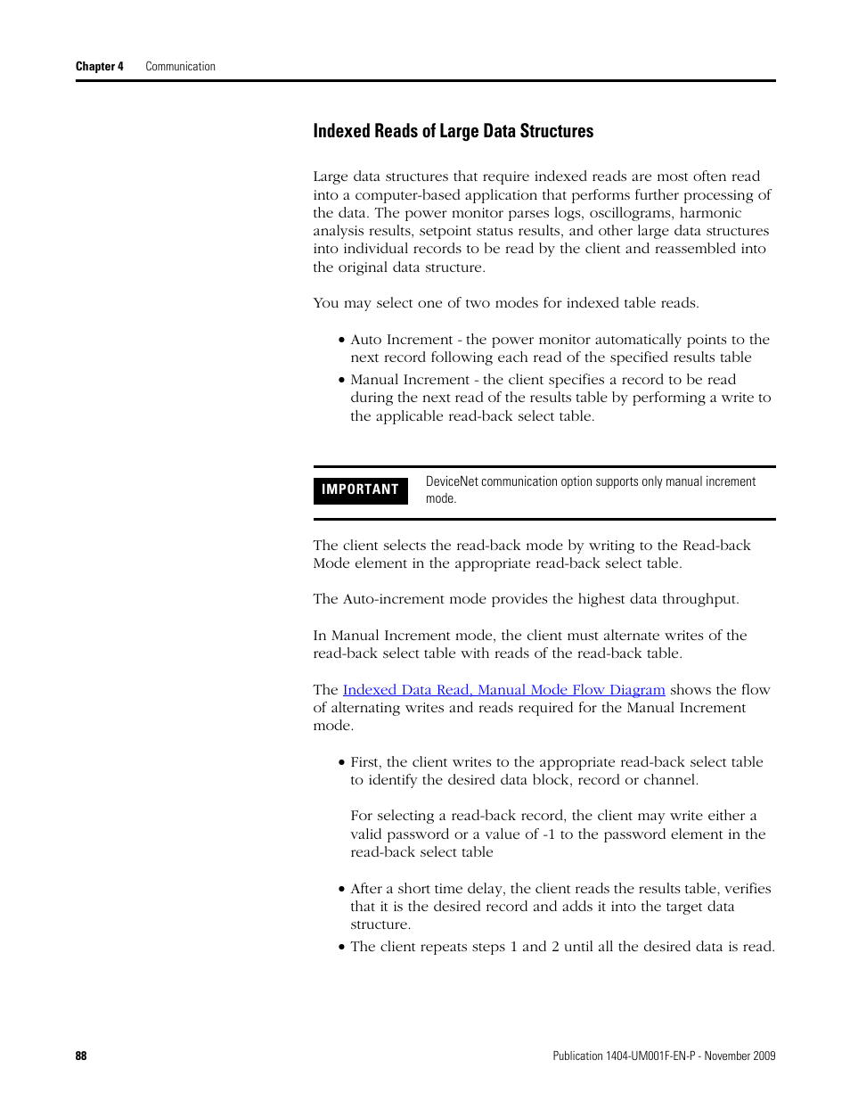 Indexed reads of large data structures | Rockwell Automation 1404-M4_M5_M6_M8 Powermonitor 3000 User Manual, Firmware rev. 3.0 or LATER User Manual | Page 88 / 356