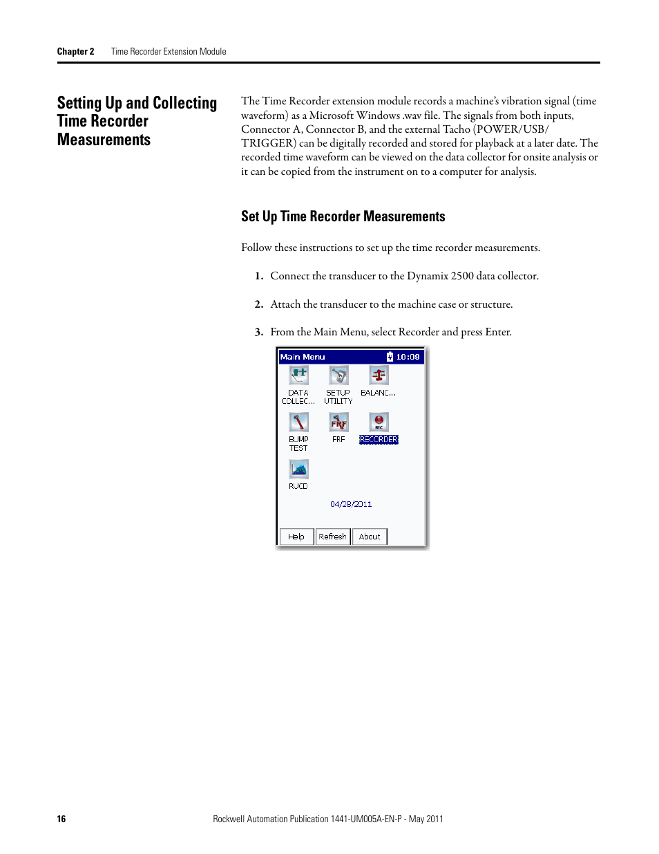 Set up time recorder measurements | Rockwell Automation 1441-DYN25-MREC Time Recorder Extension Module for the Dynamix 2500 User Manual | Page 16 / 36