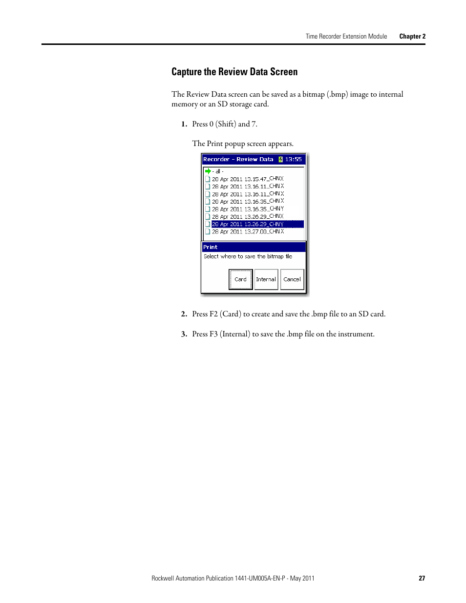 Capture the review data screen | Rockwell Automation 1441-DYN25-MREC Time Recorder Extension Module for the Dynamix 2500 User Manual | Page 27 / 36