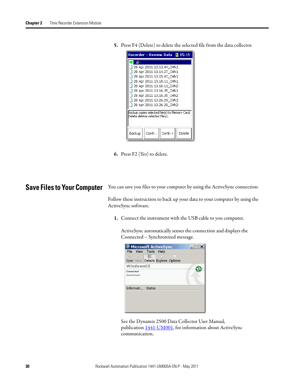 Save files to your computer | Rockwell Automation 1441-DYN25-MREC Time Recorder Extension Module for the Dynamix 2500 User Manual | Page 30 / 36