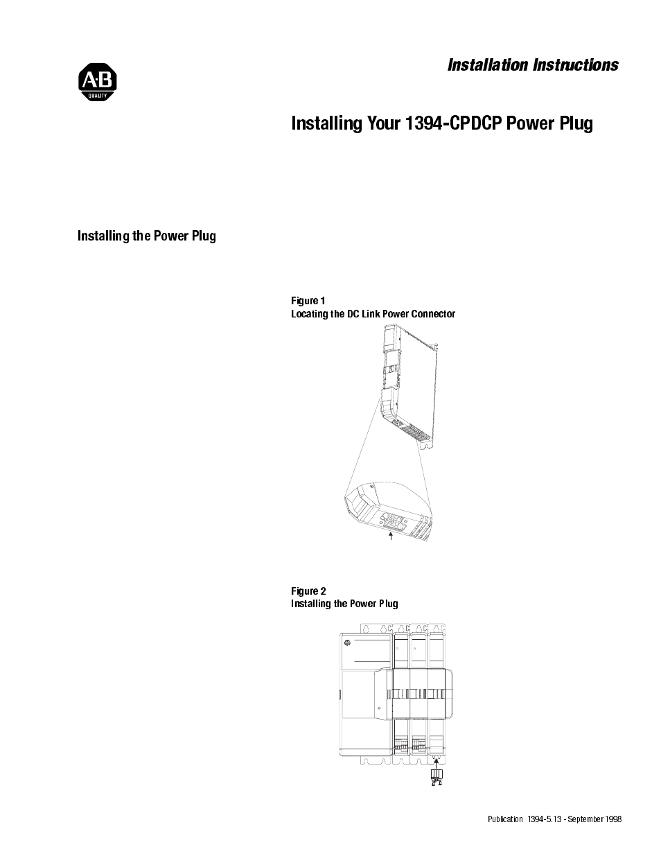 Rockwell Automation 1394-CPDCP_DCLM Installing Your Power Plug User Manual | 2 pages