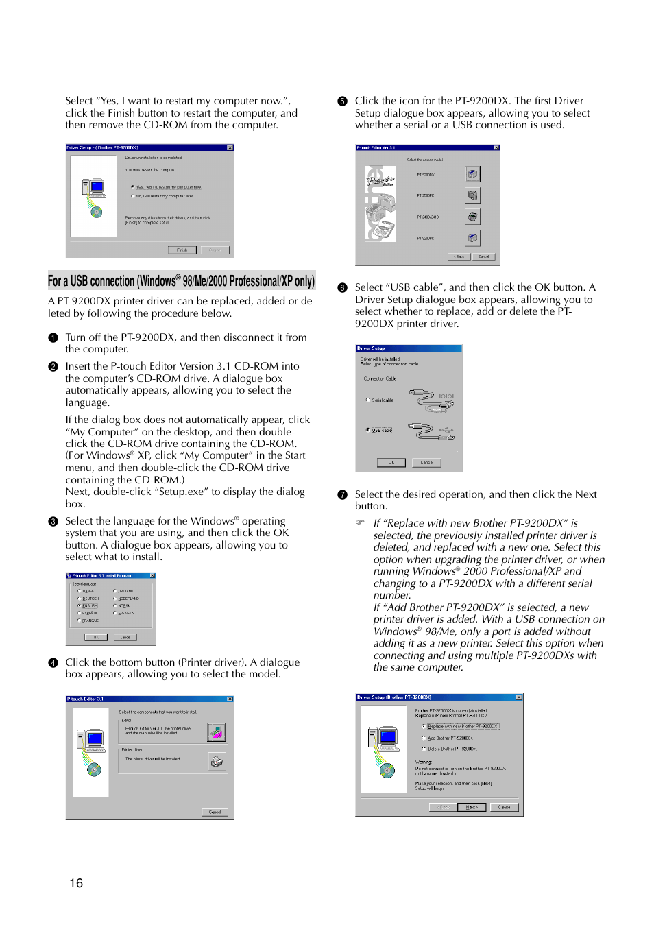 For a usb connection (windows | Brother PT-9200 User Manual | Page 18 / 40