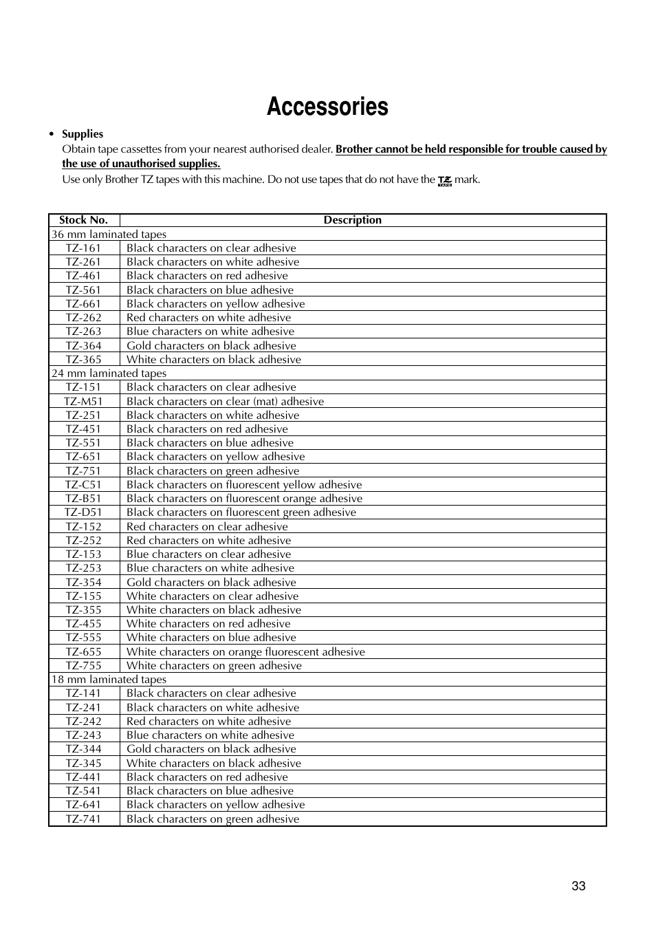 Accessories | Brother PT-9200 User Manual | Page 35 / 40