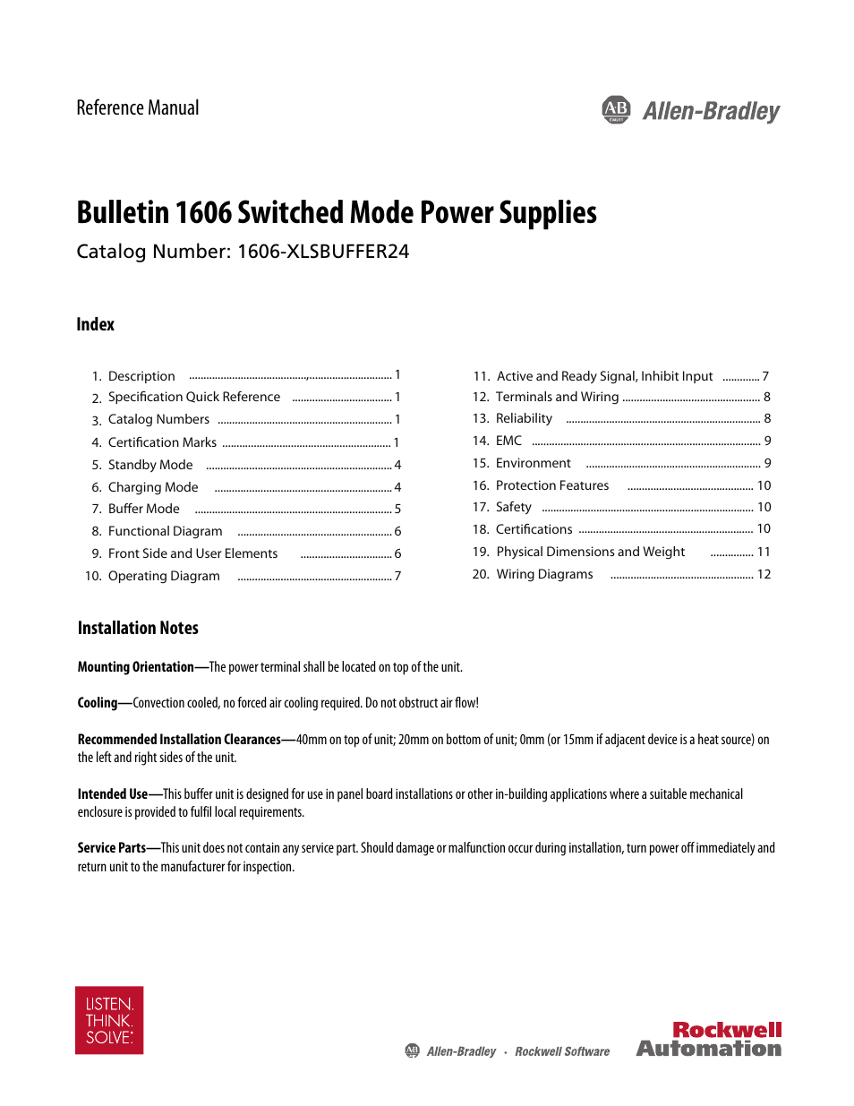 Rockwell Automation 1606-XLSBUFFER24 Power Supply Reference Manual User Manual | 14 pages