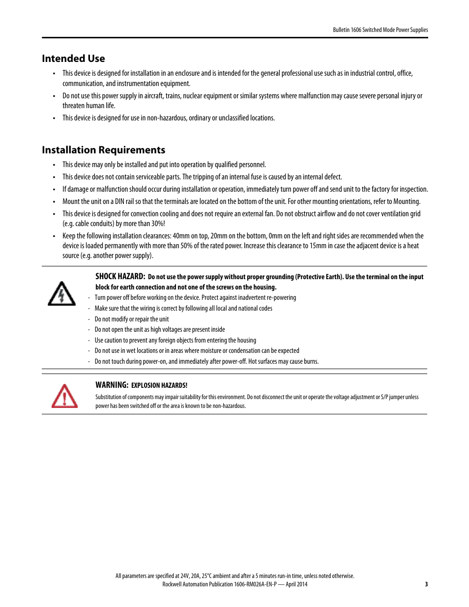 1606-rm026a-en-p, Intended use, Installation requirements | Rockwell Automation 1606-XLSBUFFER24 Power Supply Reference Manual User Manual | Page 3 / 14