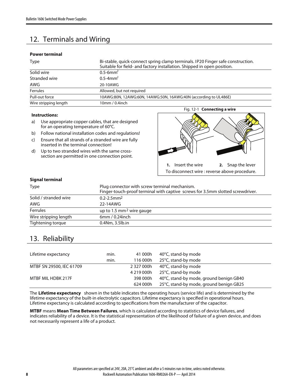 Terminals and wiring, Reliability | Rockwell Automation 1606-XLSBUFFER24 Power Supply Reference Manual User Manual | Page 8 / 14