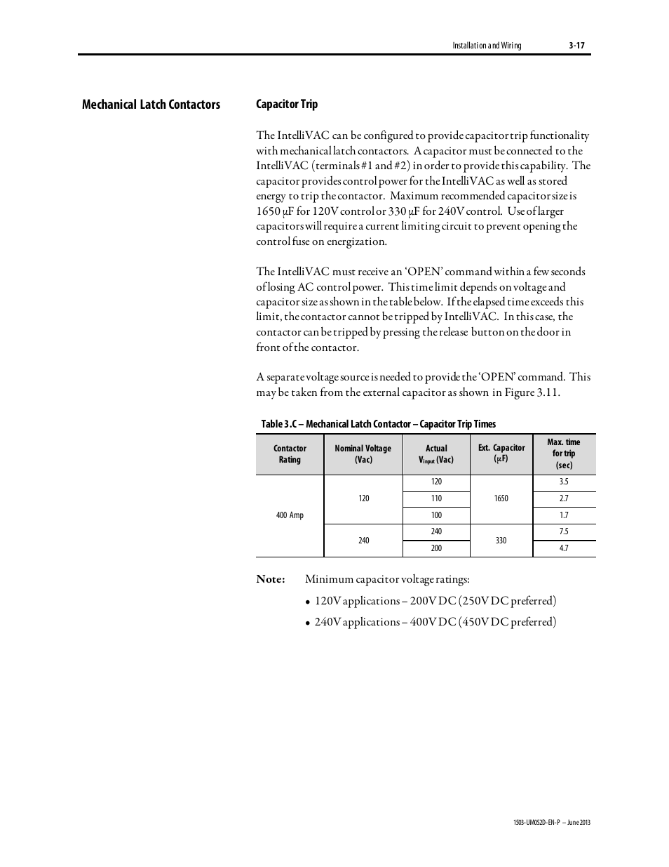 Mechanical latch contactors | Rockwell Automation 1503 IntelliVAC Contactor Control Module - Series C and later User Manual | Page 30 / 53