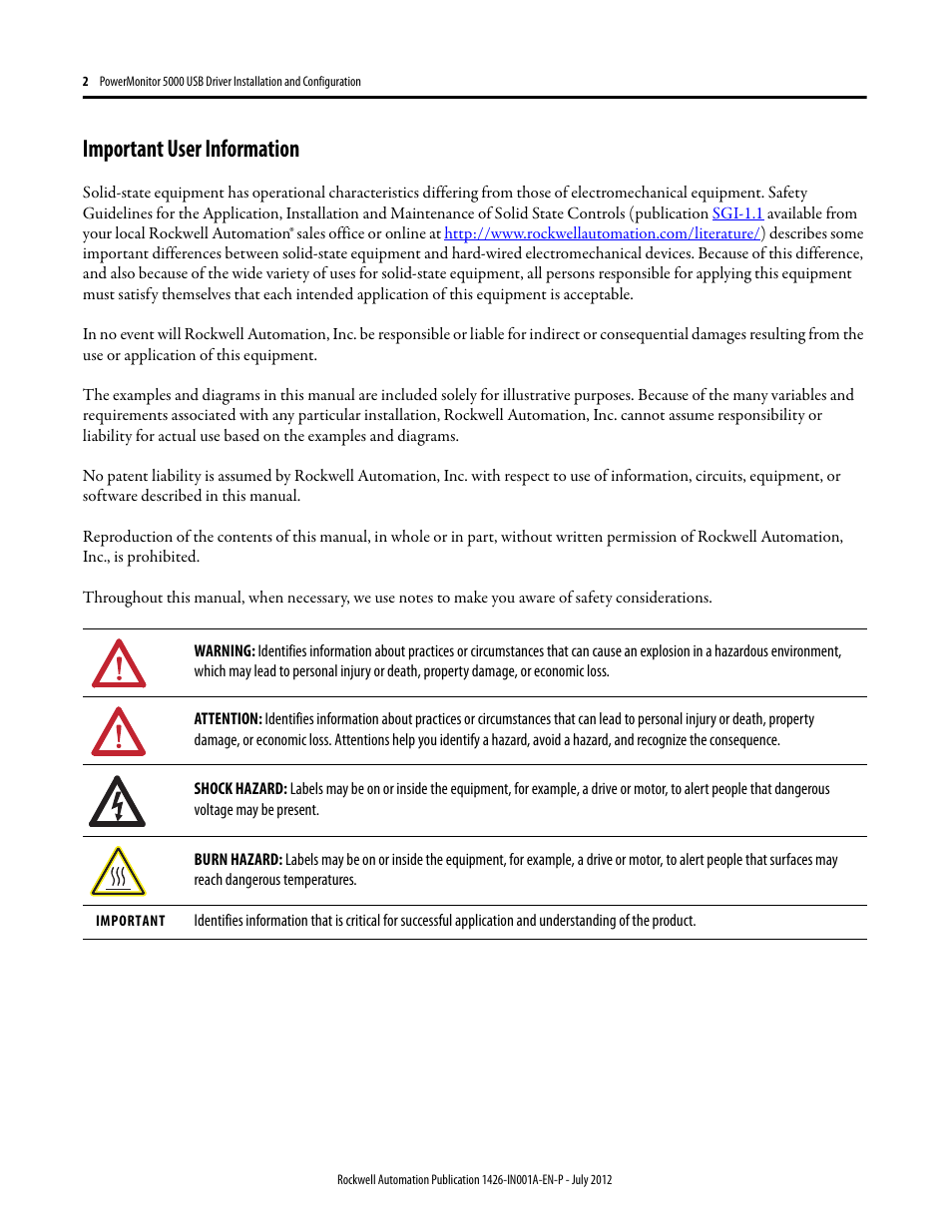 Important user information | Rockwell Automation 1426-COMM-DNT PowerMonitor 5000 Unit Optional Communication Modules User Manual | Page 2 / 8