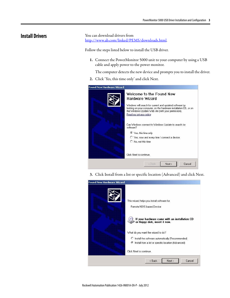 Install drivers | Rockwell Automation 1426-COMM-DNT PowerMonitor 5000 Unit Optional Communication Modules User Manual | Page 3 / 8