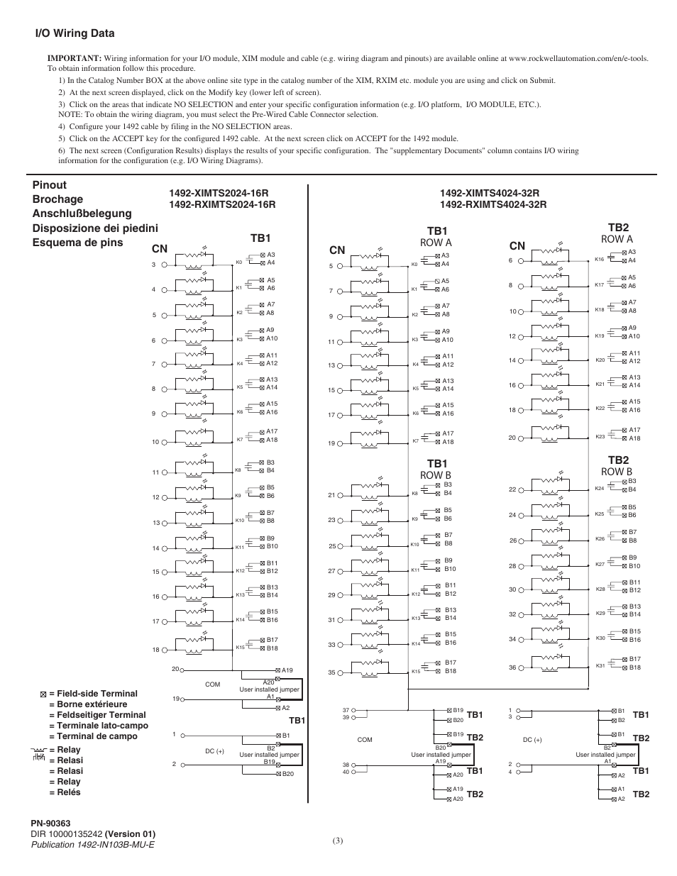 Row b tb1 row a, Cn tb2 row b tb2 row a | Rockwell Automation 1492-XIMTSxxxx_RXIMTSxxxx 16 and 32 Point Relay Interface Modules User Manual | Page 3 / 6
