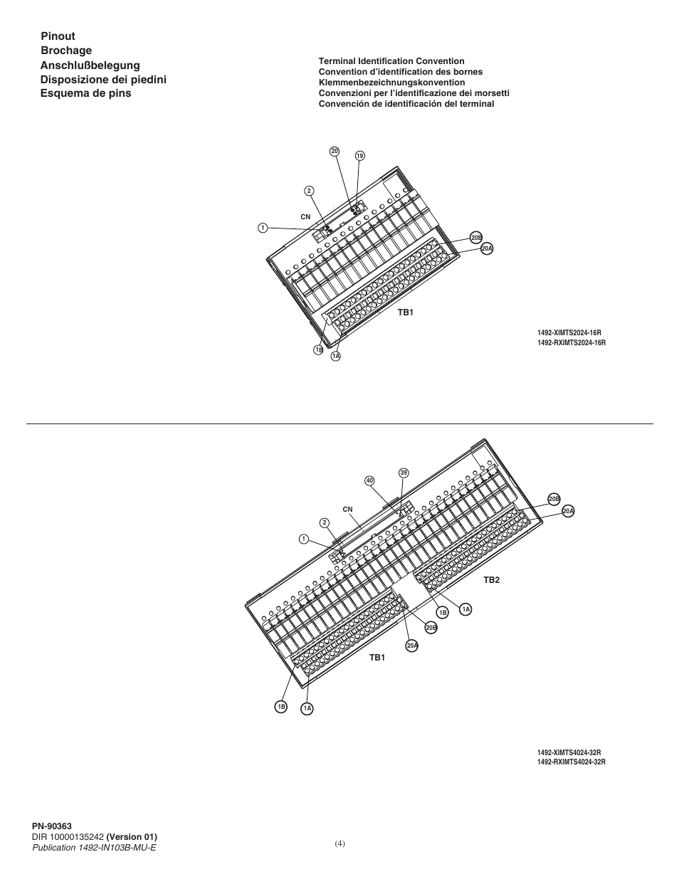 Pinout brochage | Rockwell Automation 1492-XIMTSxxxx_RXIMTSxxxx 16 and 32 Point Relay Interface Modules User Manual | Page 4 / 6